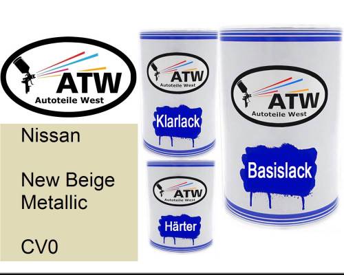 Nissan, New Beige Metallic, CV0: 500ml Lackdose + 500ml Klarlack + 250ml Härter - Set, von ATW Autoteile West.